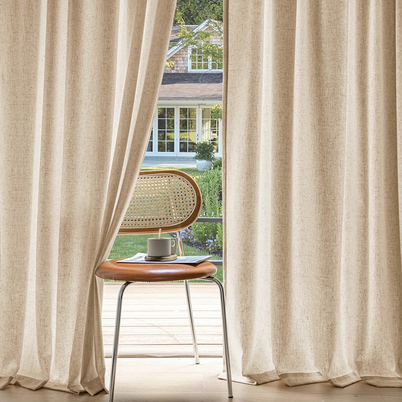 MIULEE Non-See-Through Privacy Linen Curtains 2 Panels, Light Filtering Window Curtains Farnhouse Textured Back Tab Semi Sheer Drapes for Bedroom Living Room, 52 x 90 Inches Long, Light Brown