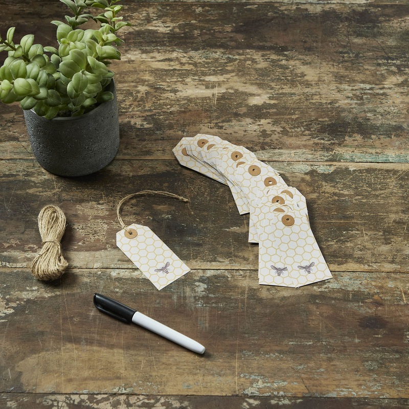 Buzzy Bees Bee Paper Tag 3.75×1.75 w/ Twine Set of 50