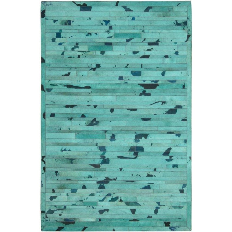 Madisons Turquoise Blue Cowhide Patchwork Area Rug