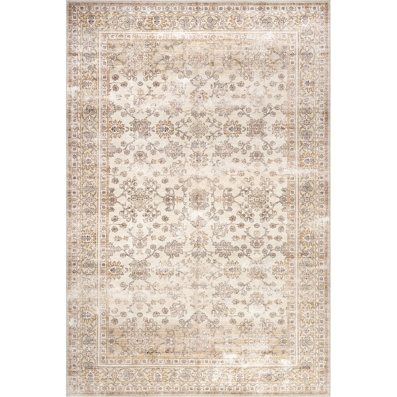 Meena Fading Garden Spill Proof Washable Rug | Beige