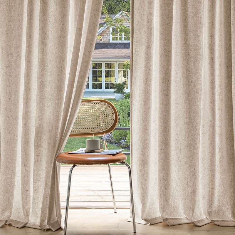 MIULEE Non-See-Through Privacy Linen Curtains 2 Panels, Light Filtering Window Curtains Farnhouse Textured Back Tab Semi Sheer Drapes for Bedroom Living Room, 52 x 96 Inches Long, Beige