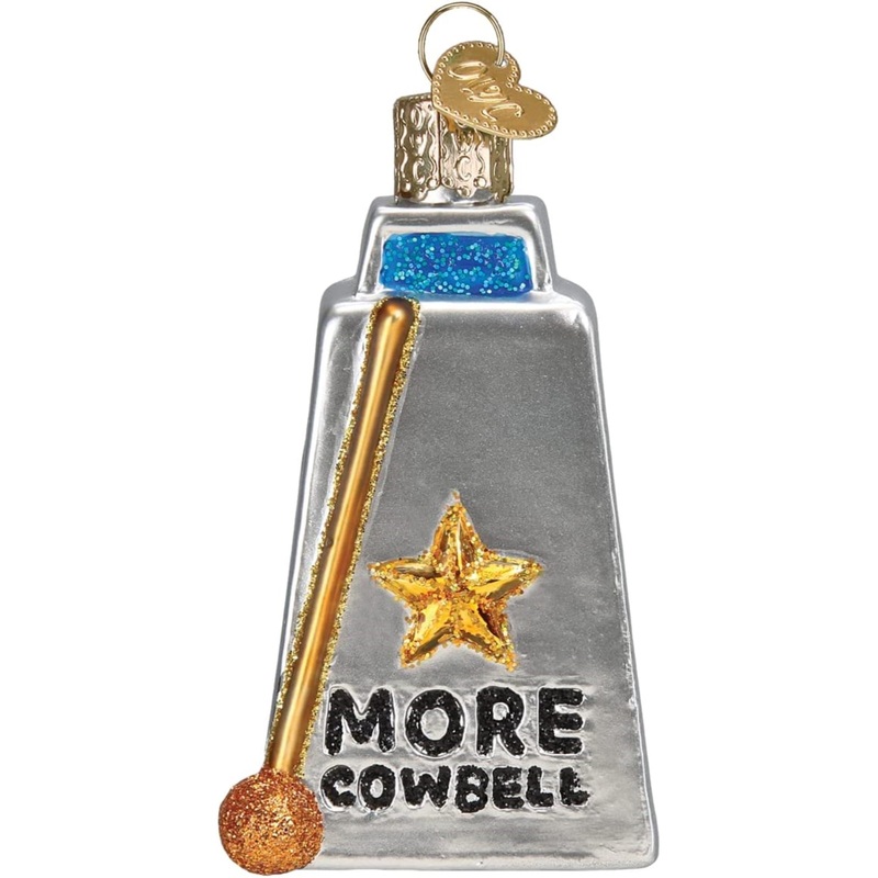 Old World Christmas Glass Blown Cowbell Ornament, 3.25″