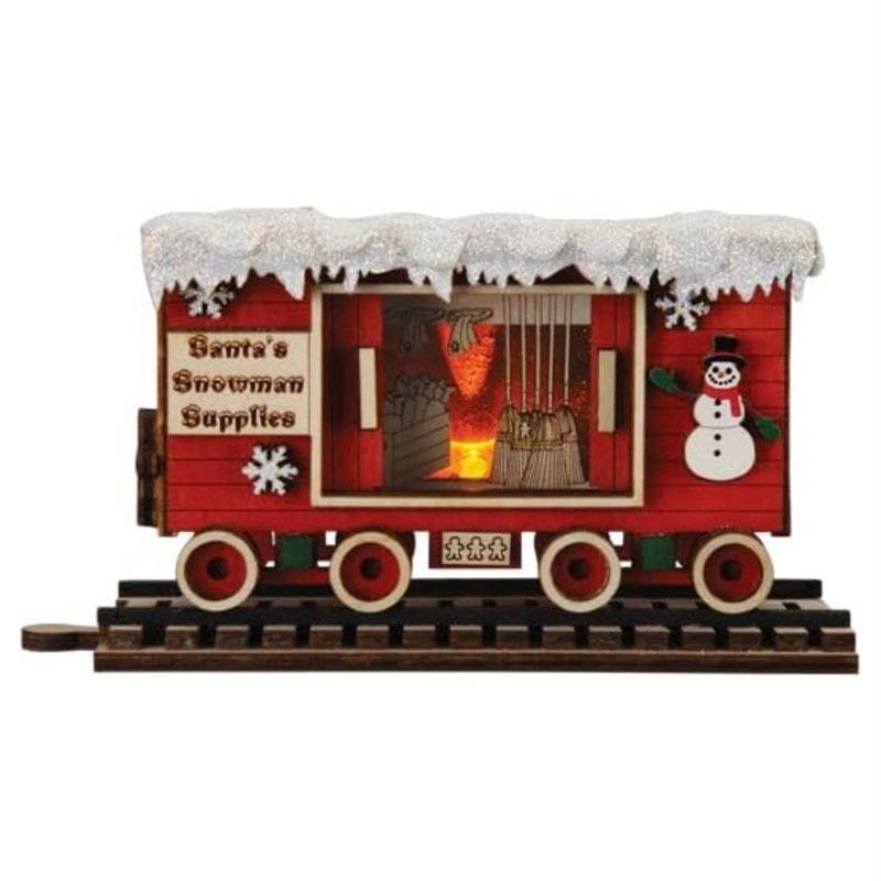 Old World Christmas Wooden Ginger Cottages Ornament, Snowman Box Car