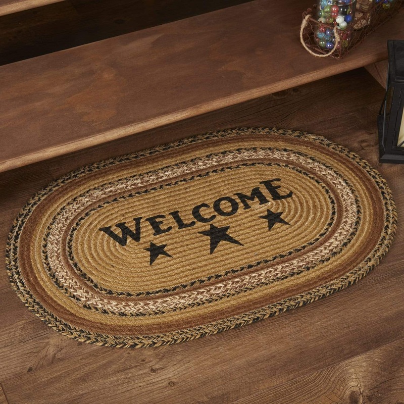 Kettle Grove Jute Rug Oval Stencil Welcome w/ Pad 20×30