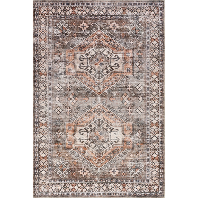 Nordic Emblems Spill Proof Washable Rug | Brown