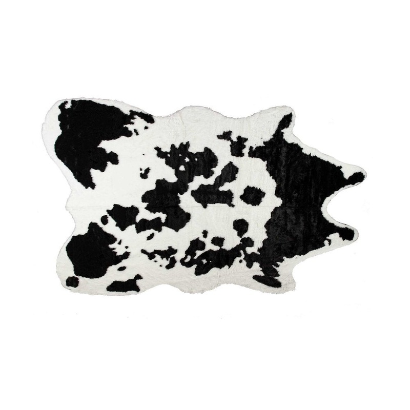 Cowhide Print Washable Rug  Black & White, Stain Resistant