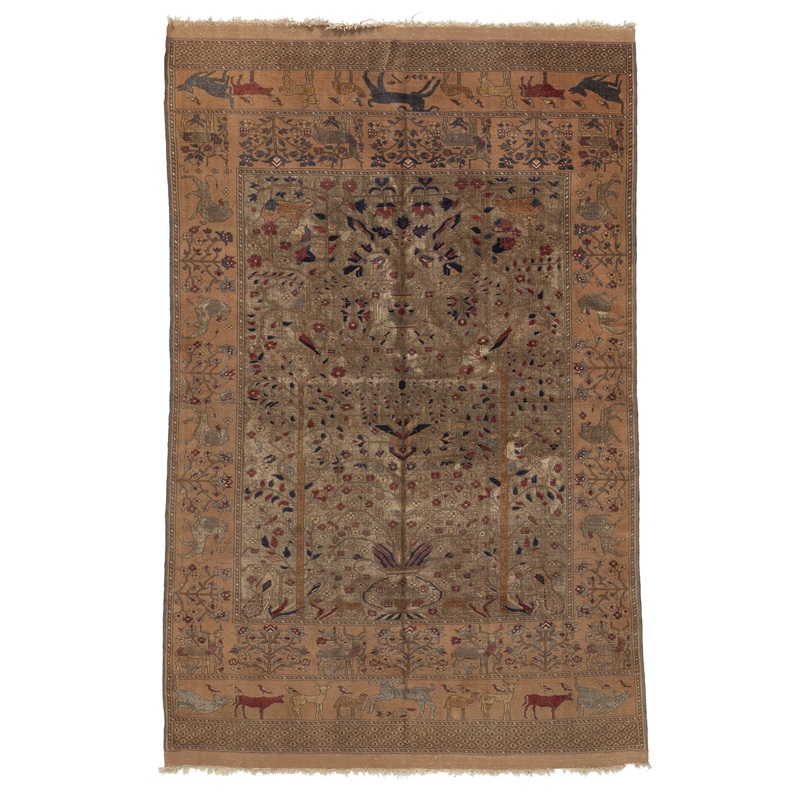 FINE AFGHAN KUNDUZ WOOL & SILK TREE OF LIFE 3’9″ X 5′ 11″