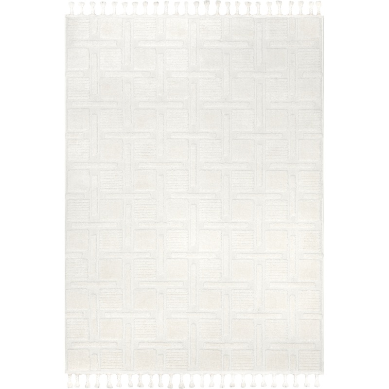 Kaelie Geometric Tasseled Rug | Off White