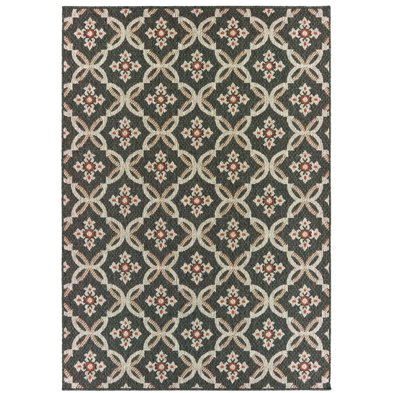 Latitude Grey Orange Casual Geometric Indoor/Outdoor Rug