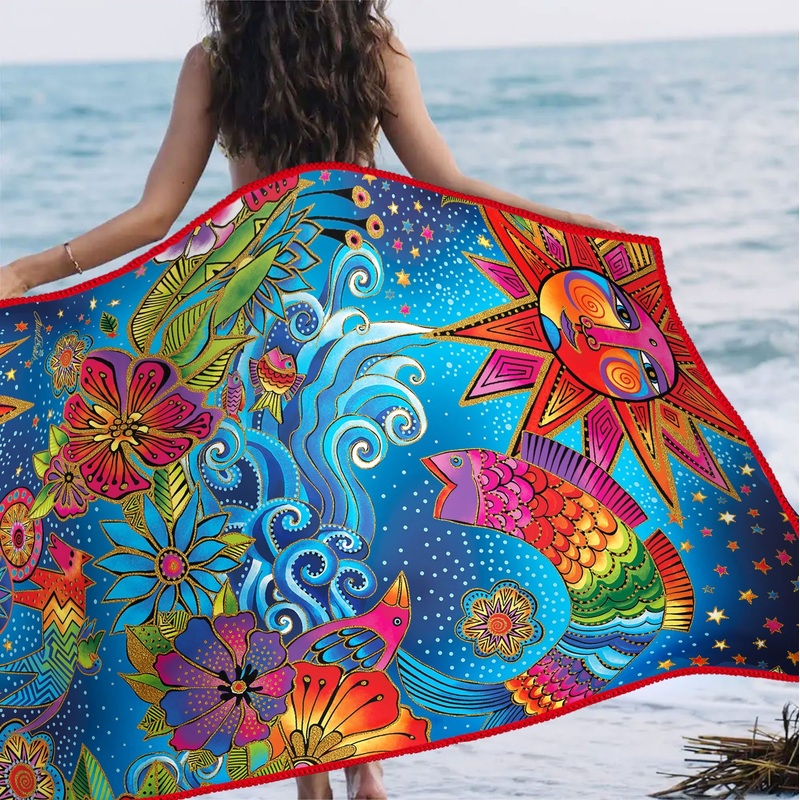 Oversized Beach Towel 40×63″ – Microfiber, Quick-Dry, Laurel Burch Celestial Magic