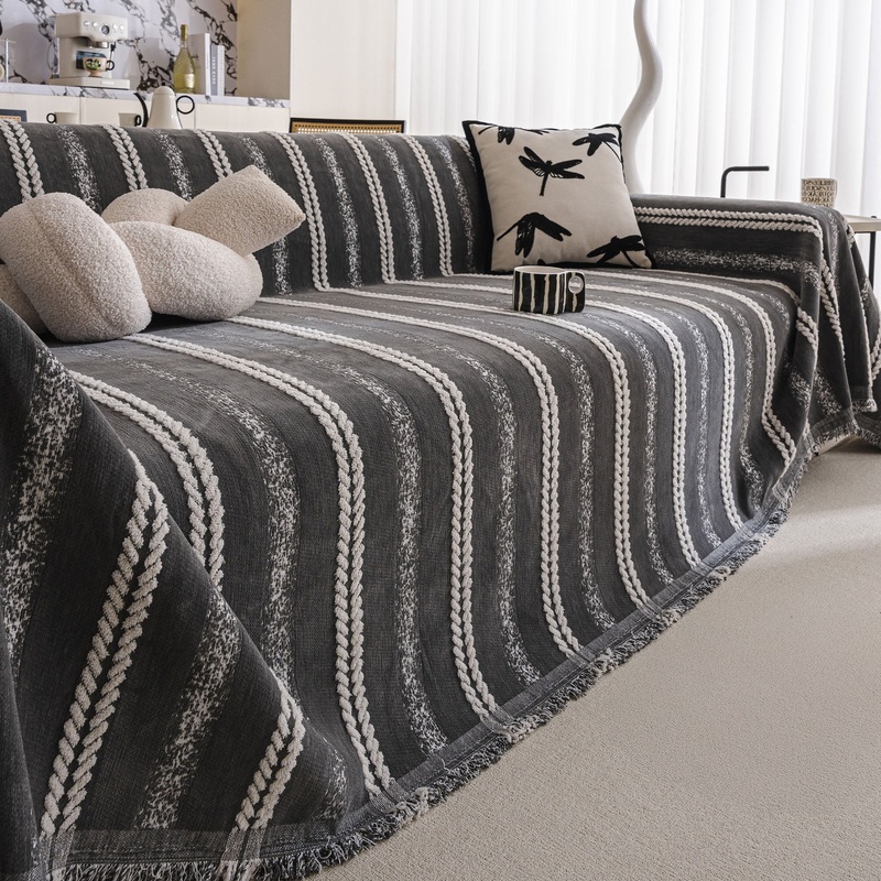 Textured Stripes Contemporary Soft Pet-Friendly Durable Sofa Cover  Machine Washable Minimalist Throw Couch Protection