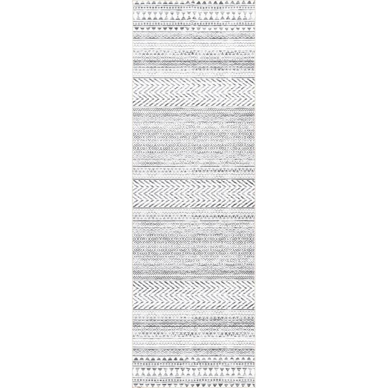Tribal Banded Washable Rug | Grey