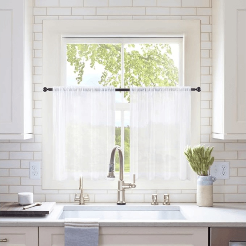 MIULEE Short Sheer Curtains 30 Inch Length for Kitchen Bathroom Cafe Half Window Treatment, Rod Pocket Tier Curtains 2 Panels, 29×30 Inches Long, White