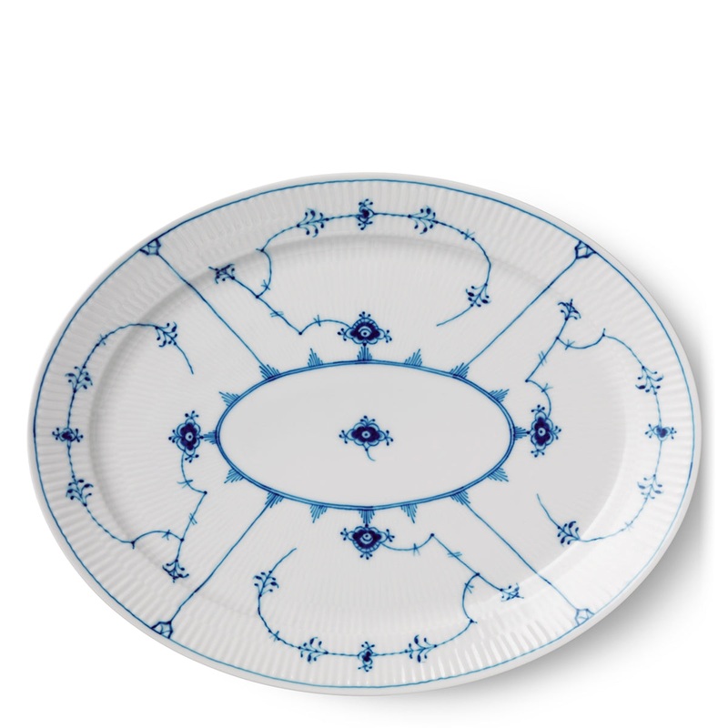 Blue Fluted Plain Oval Dish, 13.5″
