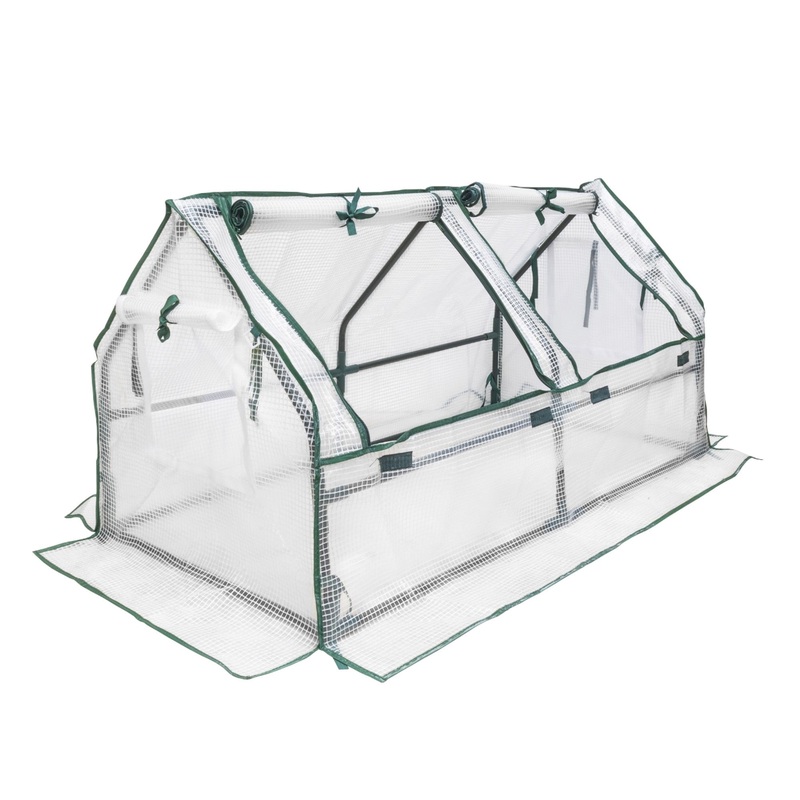 Garden Elements Indoor/Outdoor Metal Frame, Plastic Covered Cloche Angled Tunnel Greenhouse with Mesh Vents, White, Mini, 47
