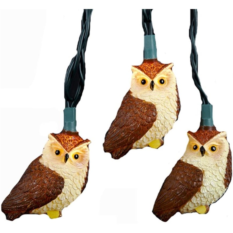 Kurt Adler Indoor/Outdoor Novelty Light Set, 10 UL Listed Incandescent Bulbs, Owls, Light Brown 11.5ft