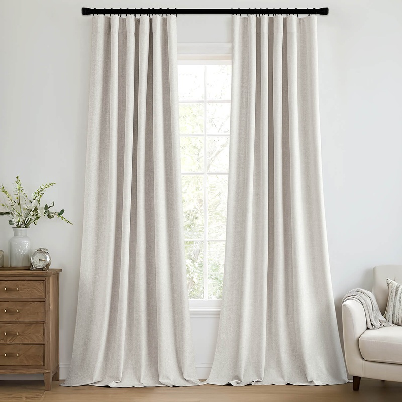 MIULEE 100% Blackout Curtains 120 Inch Long 2 Panels Set for Bedroom, Thick Faux Linen Black Out Curtain Room Darkening Back Tab Pleat Window Textured Drapes with Hooks for Living Room, Light Beige