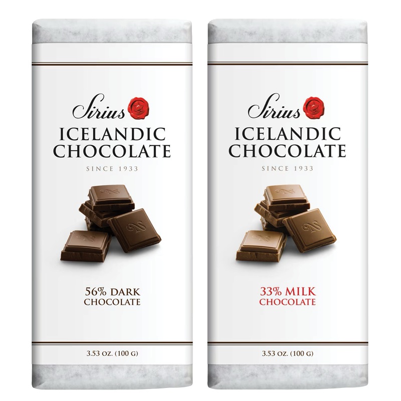 Srus Icelandic Chocolate, 56% Dark & 33% Milk, Set of Two Bars