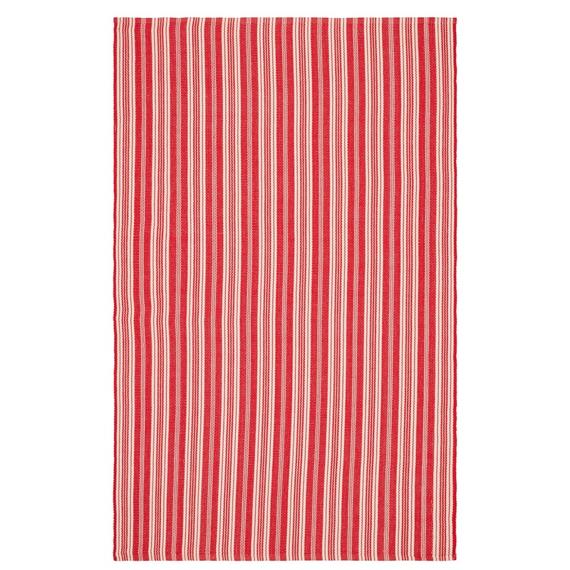 Ticking Stripe Handwoven Indoor/Outdoor Rug | Red/Ivory