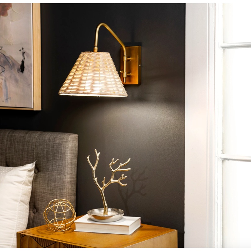 13-inch Rattan Swing Arm Wall Sconce – Brass