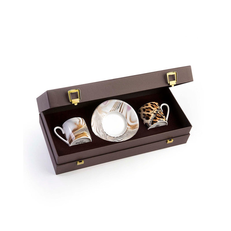Coffee Cup & Saucer AFRICA ZIMBABWE AND DJERBA Set of 2 in Luxury Box  diam. 2.3″, H 2.5″, Cap. 4 oz, Saucer diam. 4.75″
