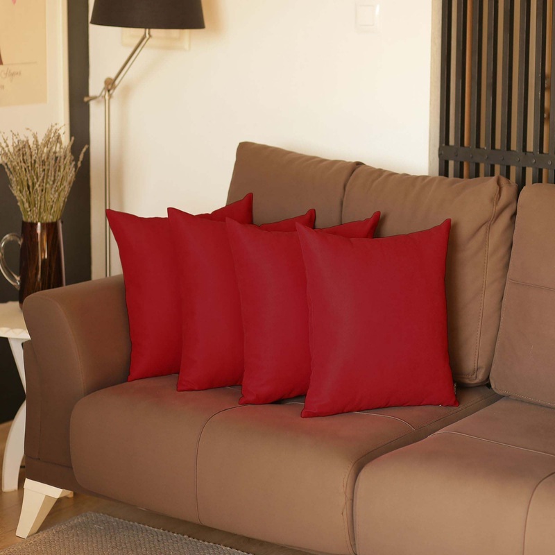 Set Of Four 17″ X 17″ Red Polyester Zippered Pillow Cover