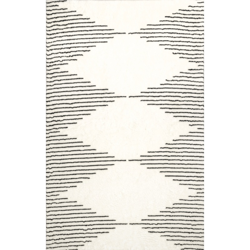 Bailee Diamond Pinstriped Washable Shag Rug | Black