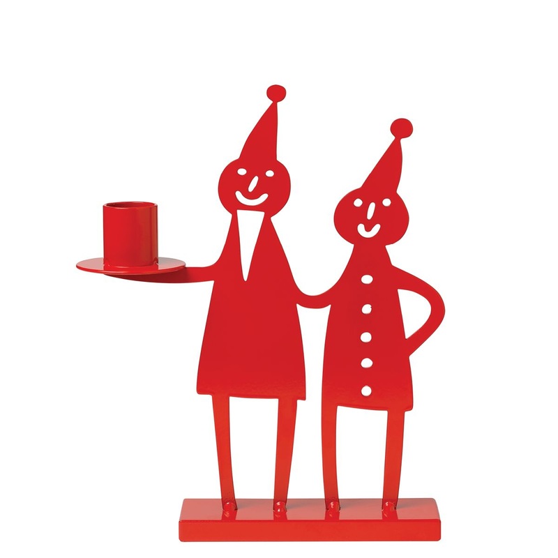 Iron Santa Couple Candleholder, Red