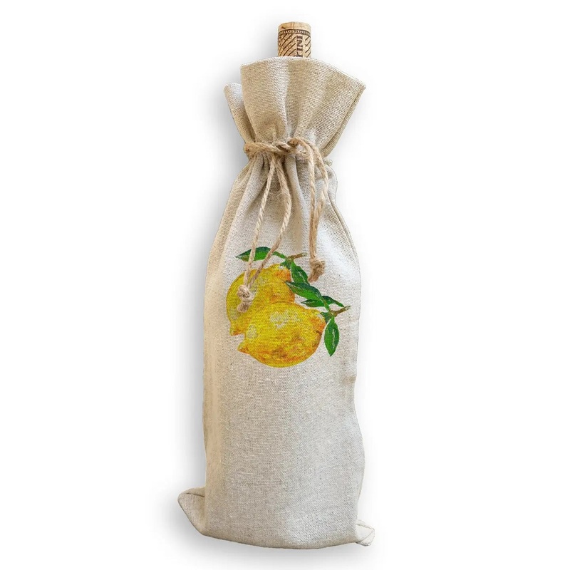 Two Lemons – Linen Wine Bag