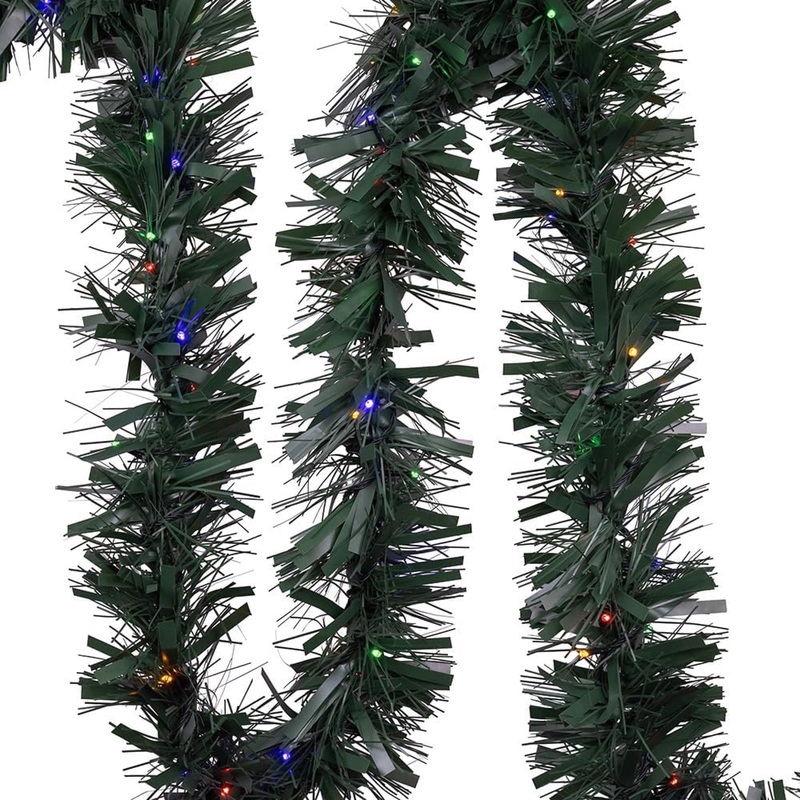 Kurt Adler Pre-Lit LED Pathway Green Faux Garland, 24 Feet – Includes 3 Metal Lawn Stakes