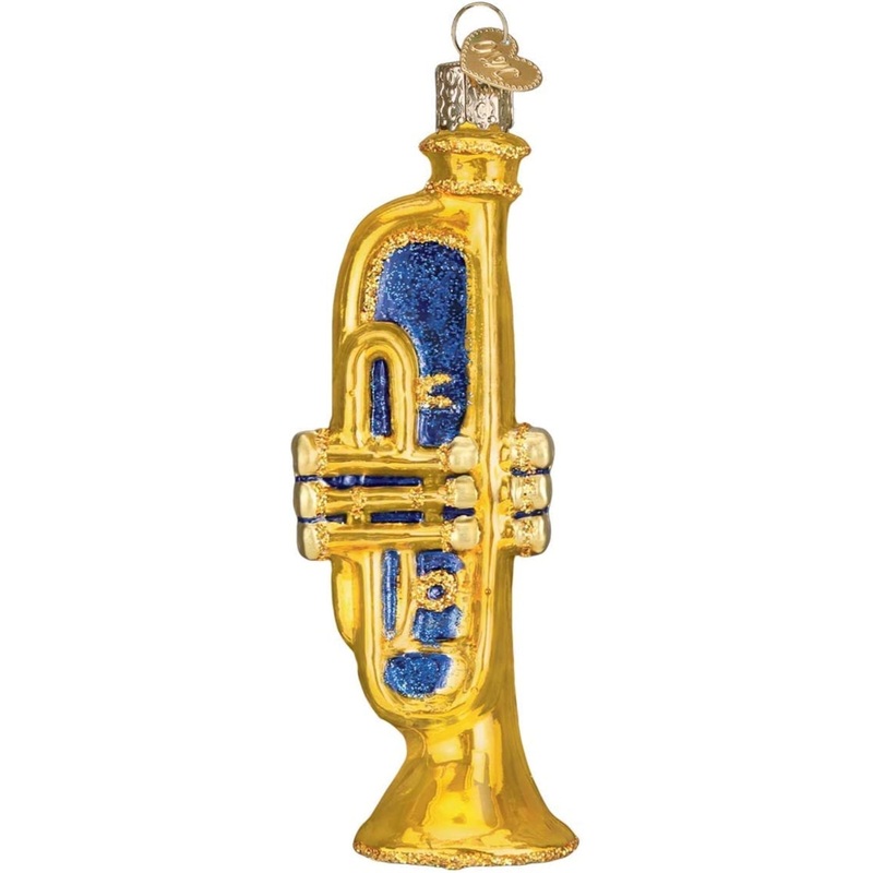 Old World Christmas Glass Blown Golden Trumpet, 4.75″