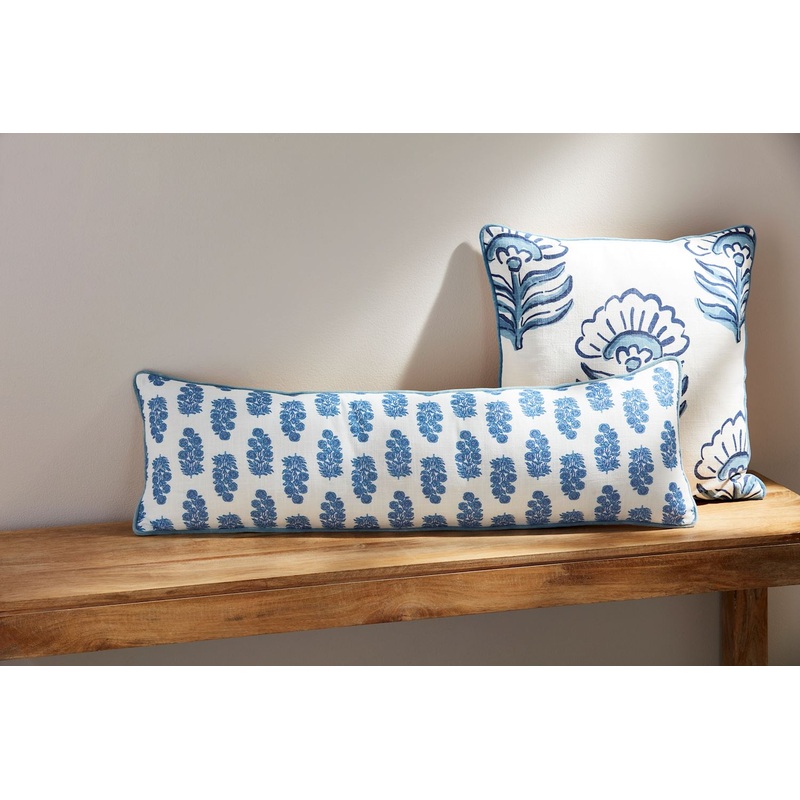 Blue Block Print Long Pillow