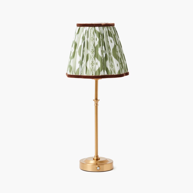 Edie Tall Rechargeable Lamp with Olive & Chocolate Ikat Shade (18cm)