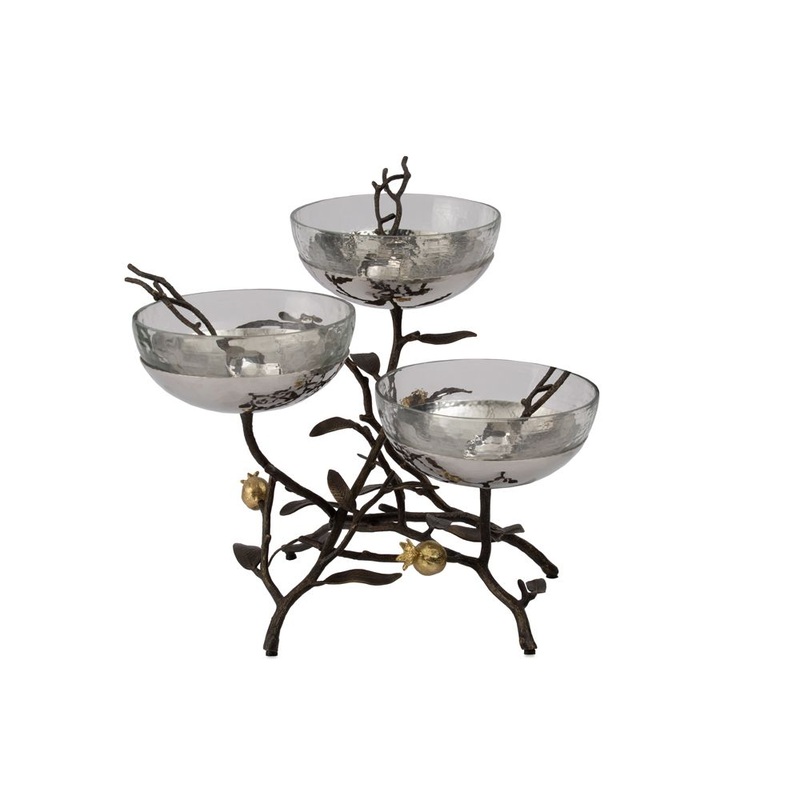 Michael Aram Pomegranate Triple Bowl Set w/ Spoons