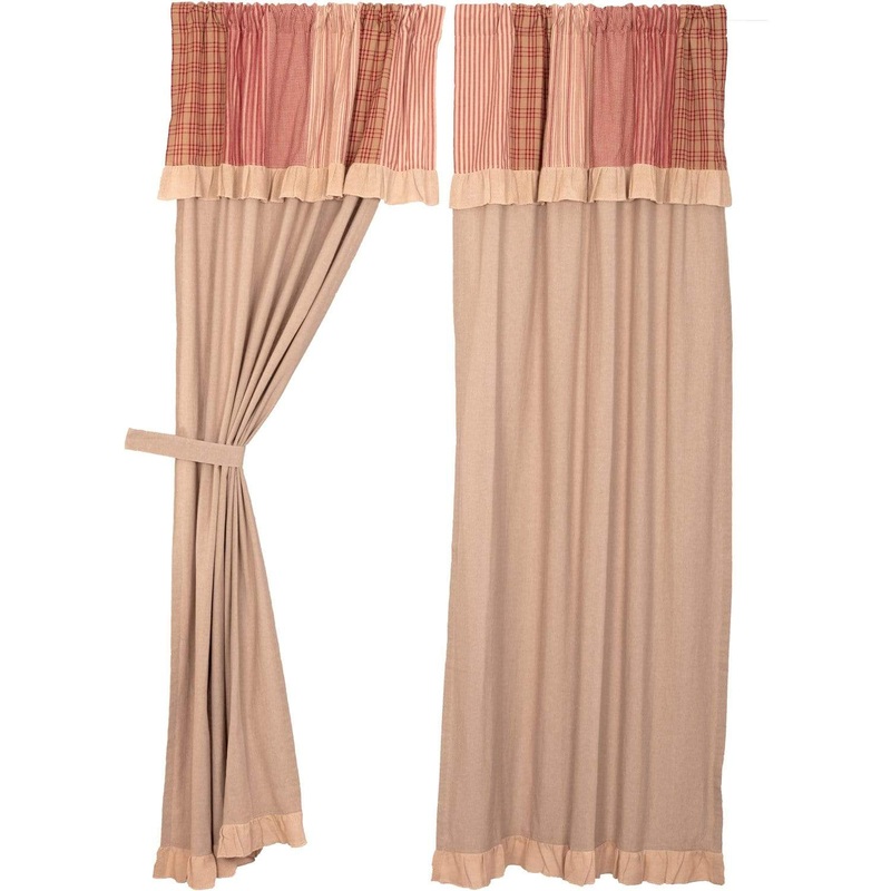 Sawyer Mill Red Panel with Attached Patchwork Valance Set of 2 84×40