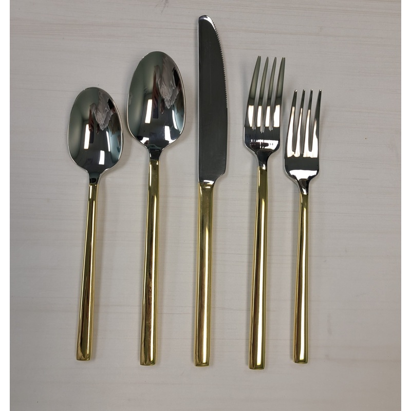 Vikko Crown – Sapphire, Gold Handle 18/10 SS, Square Flatware, 20 Pc Set