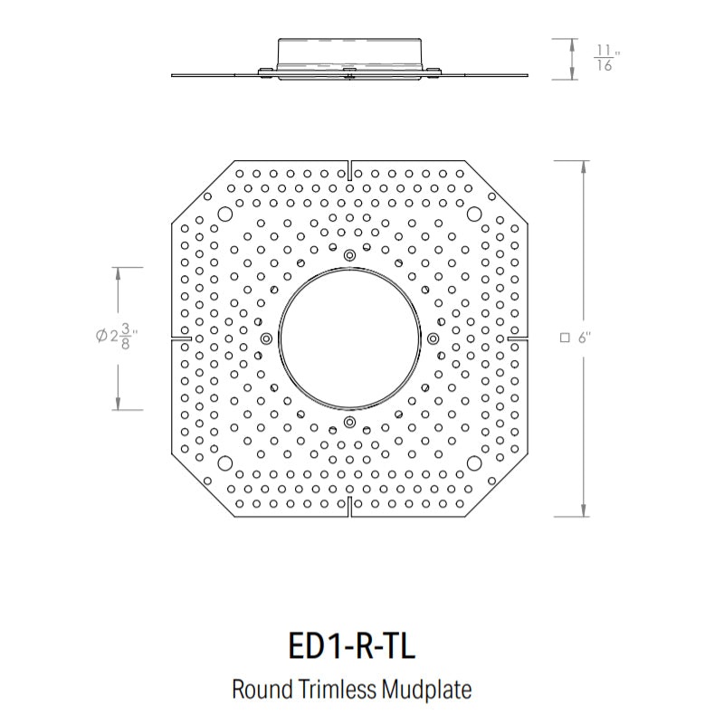 CSL ED1-R-TL Round Trimless Mud-In plate for 1″ Eco-Downlight