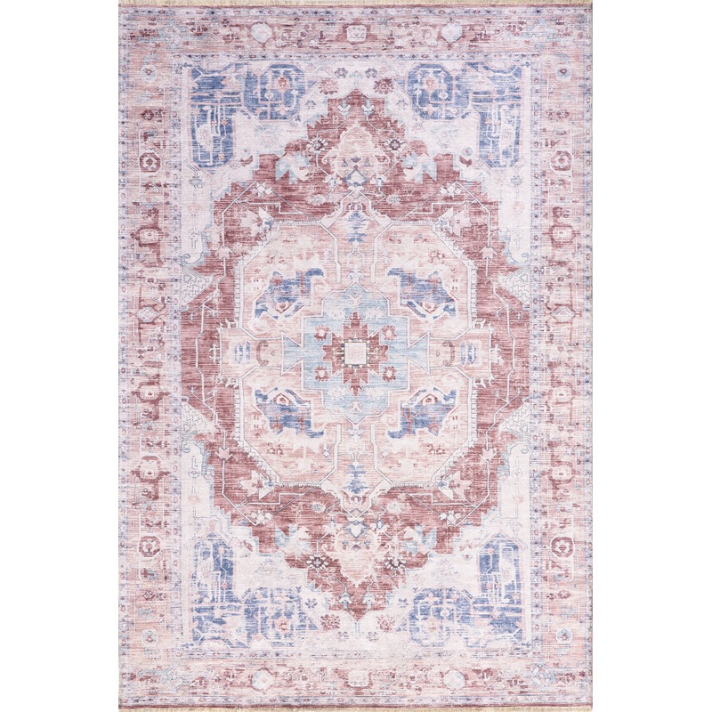Minnie Fringed Vintage Medallion Washable Rug | Rust