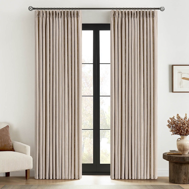 MIULEE Pinch Pleated Linen Curtains 84 Inches Long 2 Panels for Living Room Bedroom, Thick Texture Linen Drapes Pinch Pleat Back Tab Rustic Farmhouse Window Curtains with Hooks&Rings, Taupe