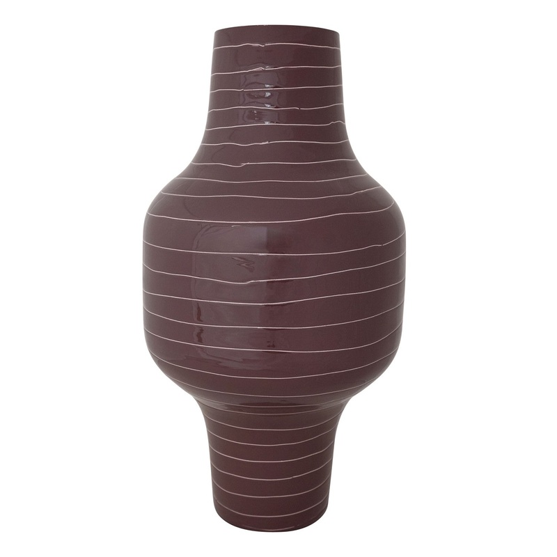 Plum Enameled Metal Indoor/Outdoor Organic Striped Vase