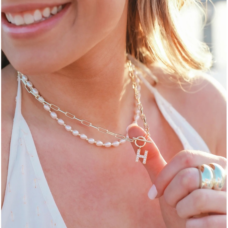 Gold Sparkle Mini Toggle Initial Necklace
