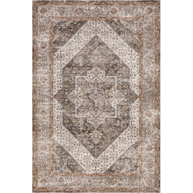 Mandi Vintage Floral Spill Proof Washable Rug | Brown