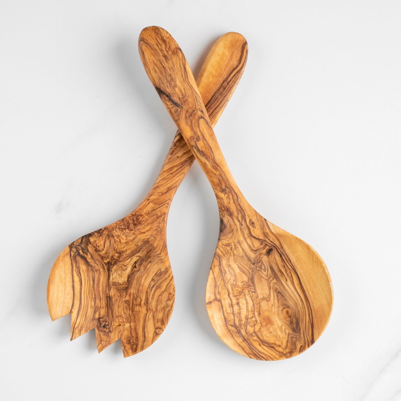 Handmade Olive Wood Salad Serving Set  2-Piece Fork and Spoon