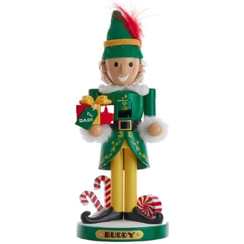 Kurt Adler Elf The Movie Nutcracker, Buddy Holding a Gift, 10.5″