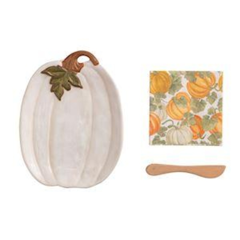 White Pumpkin Cheese Plate Set