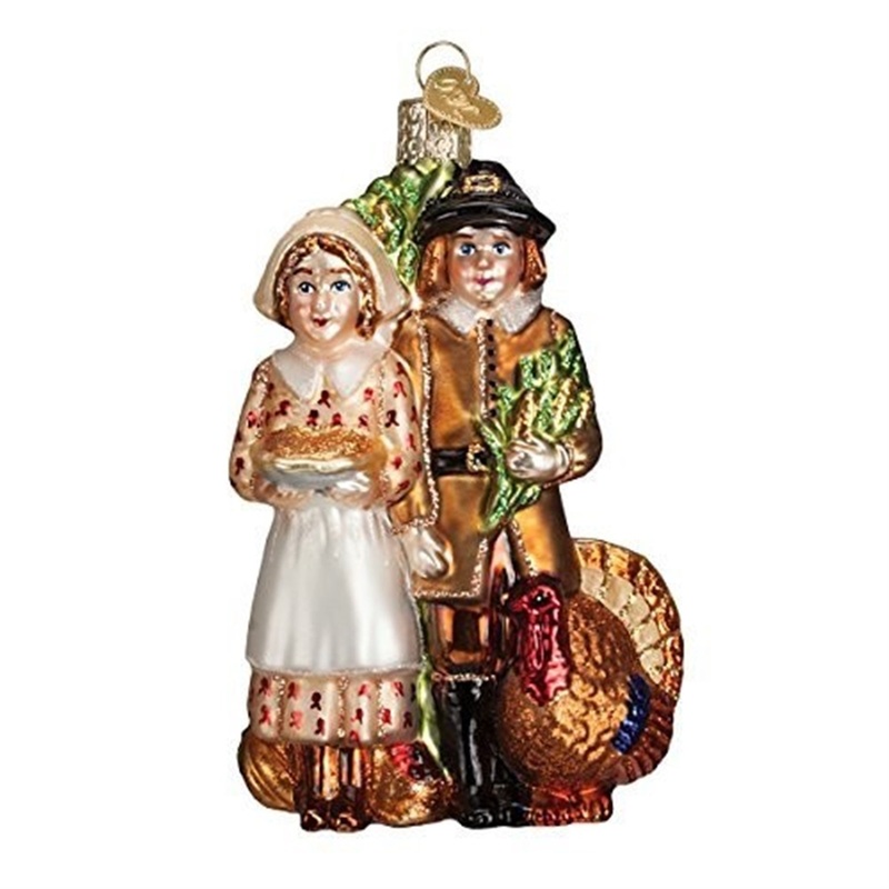 Old World Blown Glass Christmas Tree Ornament, Pilgrim Thanksgiving