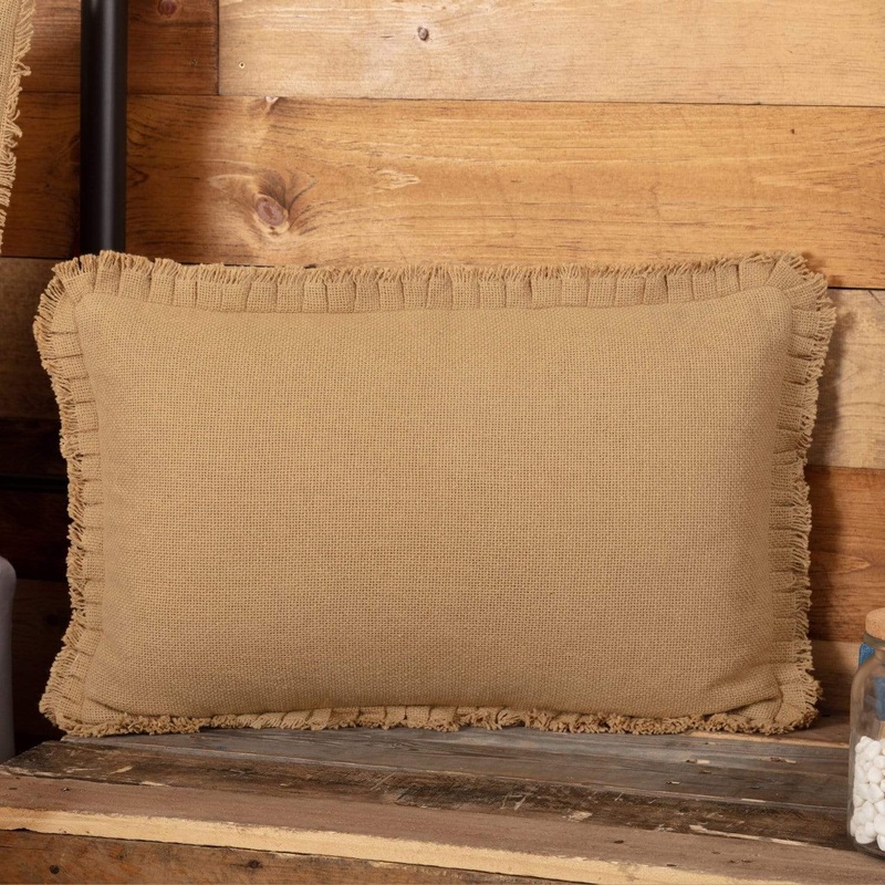 Burlap Natural Pillow w/ Fringed Ruffle 14×22