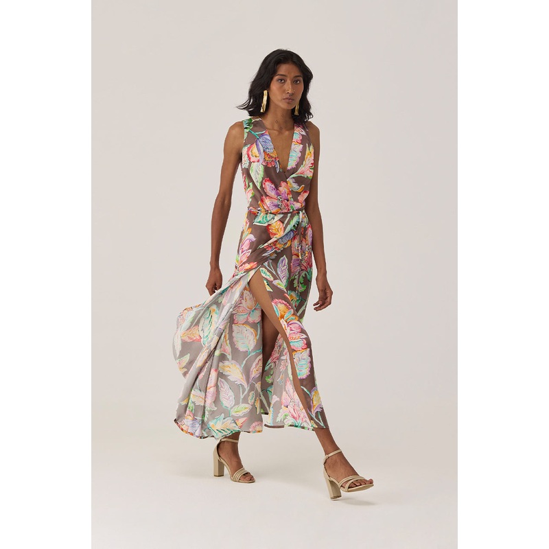 Cocoa Chintz Sleeveless Wrap Dress