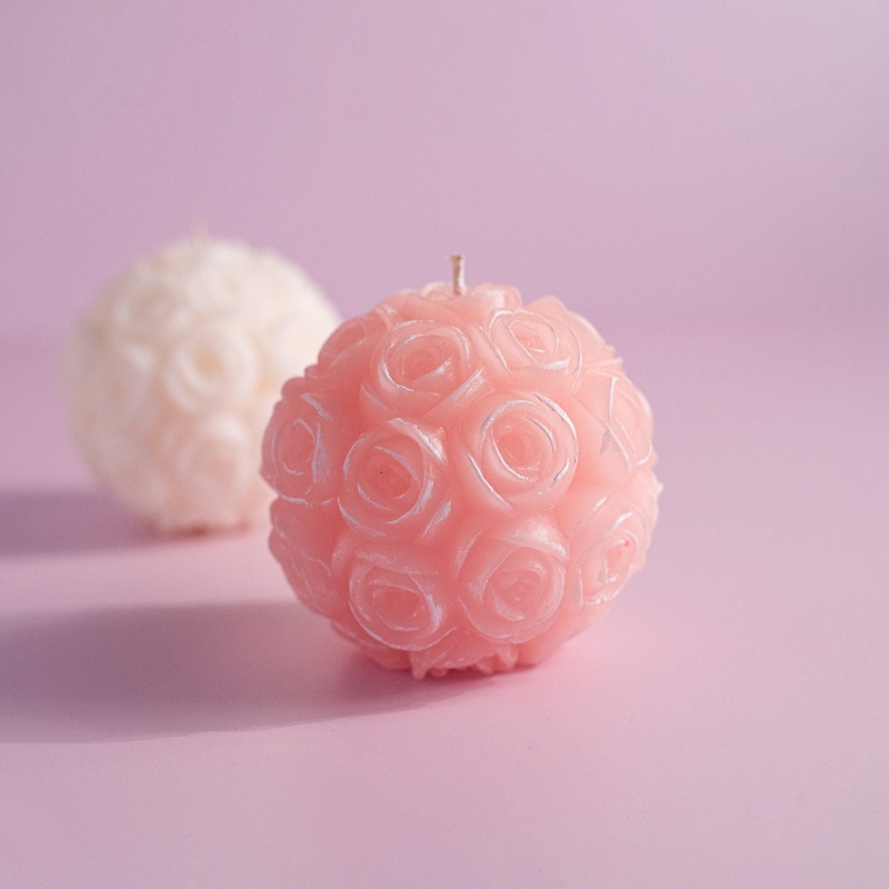 Manulena Pink Ball Of Roses Candle Small