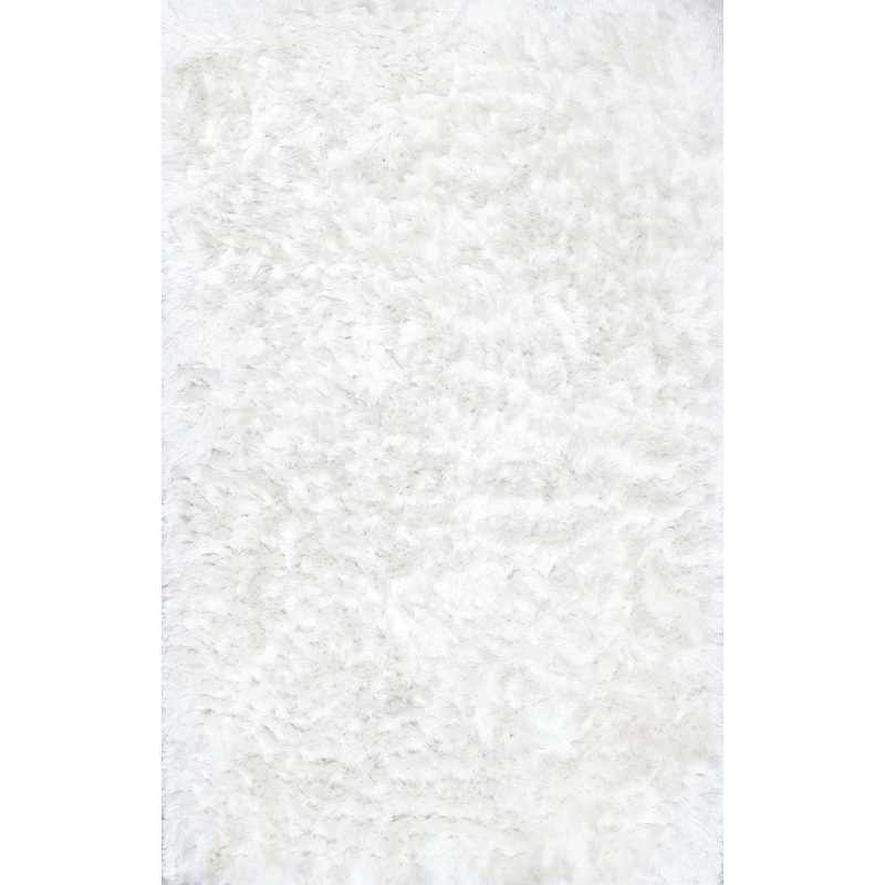 Silky Shine Solid Shag Rug | Pearl White